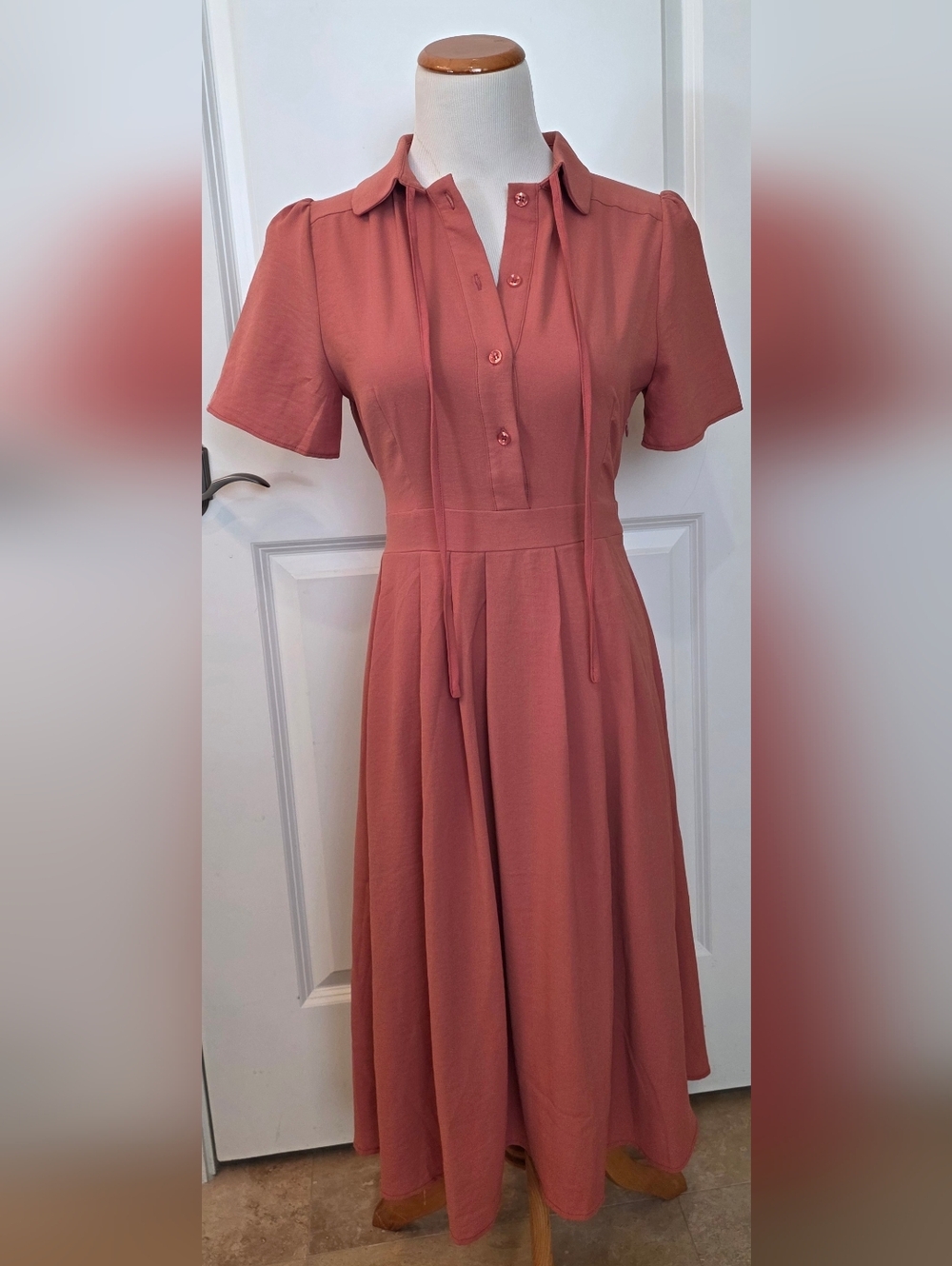 Roolee Dusty Rose Collared Midi Dress
